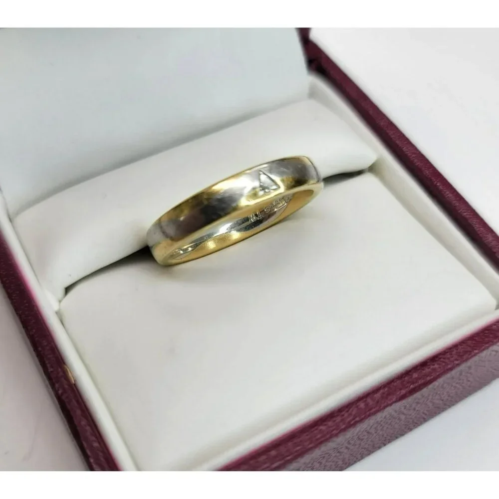 18k Yellow Gold and 950 White Platinum Wave Ring with Triangle Diamond CT3